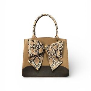 Crossi Elegant Tan and Brown Handbag with Bow Accent